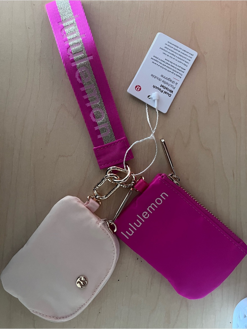 lululemon athletica magenta pink gold Key Pouch Set Signature Strap dual pouch
